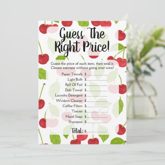 さくらんぼは価格を推測ブライダルシャワーゲームさくらんぼ 招待状 (スタンド正面)