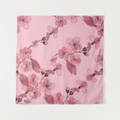 さくらんぼは白い背景にピンク色の花を咲かせる。 タペストリー (正面(横))