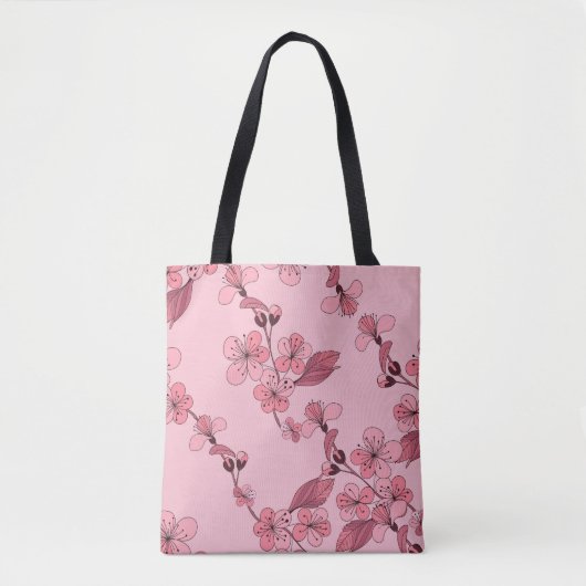 さくらんぼは白い背景にピンク色の花を咲かせる。 トートバッグ (正面)