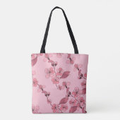 さくらんぼは白い背景にピンク色の花を咲かせる。 トートバッグ (裏面)