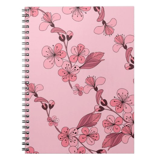 さくらんぼは白い背景にピンク色の花を咲かせる。 ノートブック (正面)