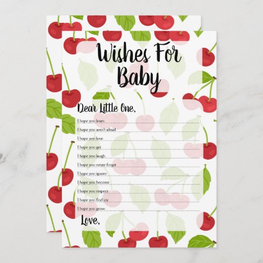 さくらんぼは赤ちゃんシャワーゲームを願う 招待状 (正面/裏面)