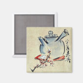 さくらんぼまたは梅の花のティーポット浮世絵 マグネット (正面/裏面)