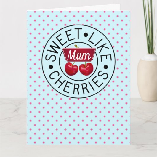 さくらんぼみたいに甘いよ、ママ レトロ ビンテージ スタンプ 青 カード (正面)