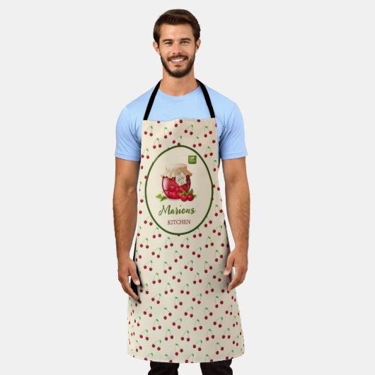 さくらんぼをテーマにしたカスタムキッチンエプロン エプロン (着用した状態)