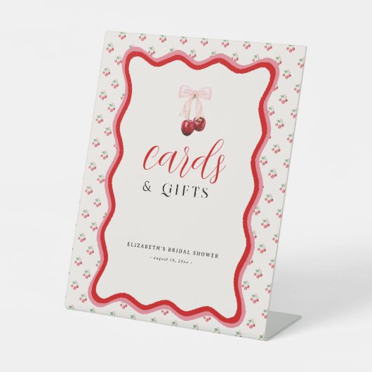 さくらんぼを上 |カードとギフトブライダルシャワー 台座サイン (正面)