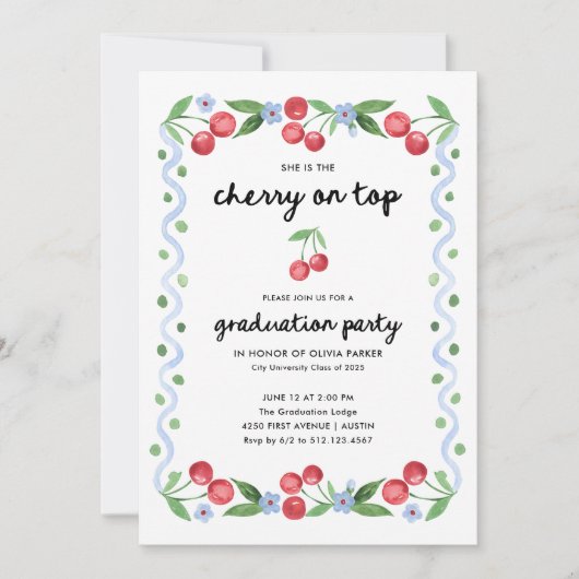 さくらんぼを上 | 卒業お洒落パーティーの写真 招待状 (正面)