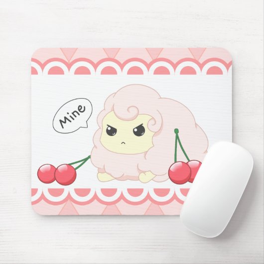 さくらんぼを持つかわいいかわいいのピンクのfiestyヒツジ マウスパッド (マウス)