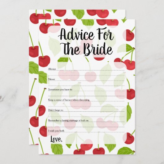 さくらんぼアドバイスの花嫁シャワーゲームさくらんぼ アドバイスカード (正面/裏面)