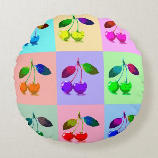 さくらんぼインポップ・アートのアートスタイル ラウンドクッション (正面)