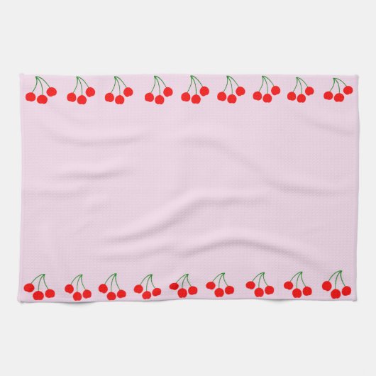さくらんぼエッジのピンクキッチンタオル キッチンタオル (横)
