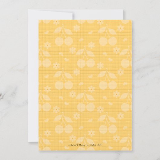 さくらんぼエプロンブライダルシャワー招待イエローとR 招待状 (裏面)