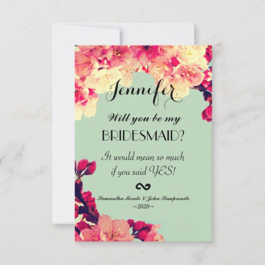 さくらんぼエレガントの花が咲く素朴ティール(緑がかった色) 招待状 (正面)