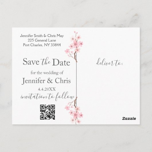 さくらんぼエレガントの花の結婚式の日付を保存 ポストカード (裏面)