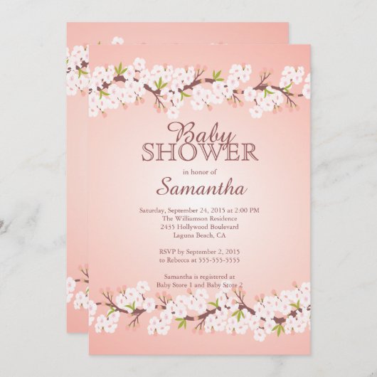 さくらんぼエレガントの花の赤ちゃん 招待状 (正面/裏面)
