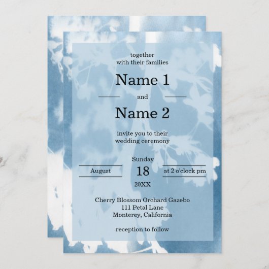 さくらんぼエレガントブロッサムシアノタイプの結婚式の招待 招待状 (正面/裏面)
