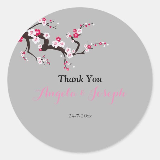 さくらんぼエレガントブロッサムピンクフローララウンドステッカー ラウンドシール (正面)