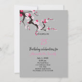 さくらんぼエレガントブロッサムピンクホワイトフローラ誕生日 招待状 (正面)