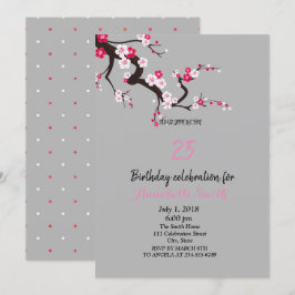 さくらんぼエレガントブロッサムピンクホワイトフローラ誕生日 招待状