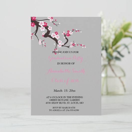 さくらんぼエレガントブロッサムピンクホワイト卒業パーティー 招待状 (スタンド正面)