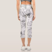 さくらんぼエレガントブロッサムフラワーズ白黒ボタニック カプリレギンス (裏面)