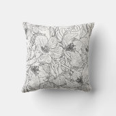 さくらんぼエレガントブロッサムフラワーズ白黒ボタニック クッション (裏面)