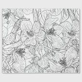 さくらんぼエレガントブロッサムフラワーズ白黒ボタニック ラッピングペーパー (フラット)