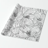 さくらんぼエレガントブロッサムフラワーズ白黒ボタニック ラッピングペーパー (アンロールド)
