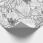 さくらんぼエレガントブロッサムフラワーズ白黒ボタニック ラッピングペーパー (角)