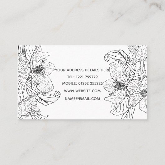 さくらんぼエレガントブロッサムフラワーズ白黒ボタニック 名刺 (裏面)