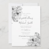 さくらんぼエレガントブロッサムフラワーズ白黒ボタニック 招待状 (正面)