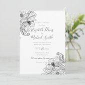 さくらんぼエレガントブロッサムフラワーズ白黒ボタニック 招待状 (スタンド正面)
