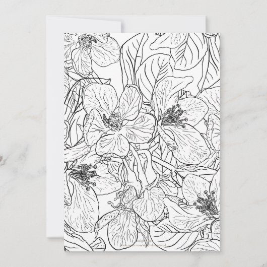 さくらんぼエレガントブロッサムフラワーズ白黒ボタニック 招待状 (裏面)