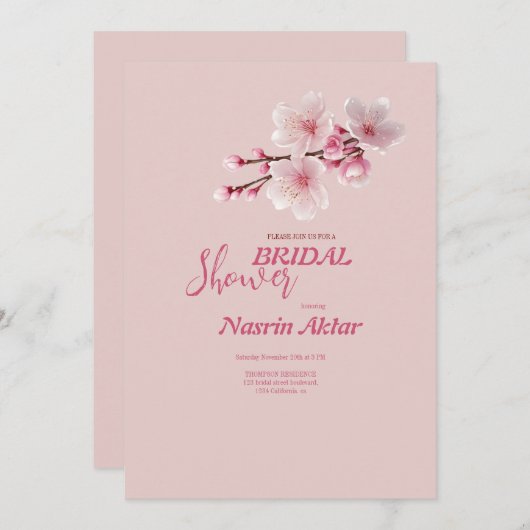 さくらんぼエレガントブロッサムブライダルシャワー招待 招待状 (正面/裏面)