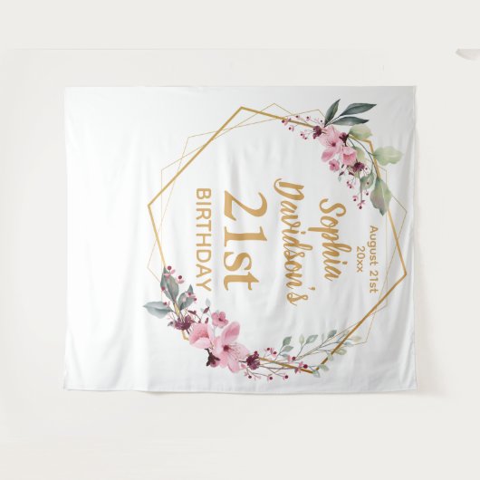 さくらんぼエレガントブロッサム21歳の誕生日の背景 タペストリー (正面(横))