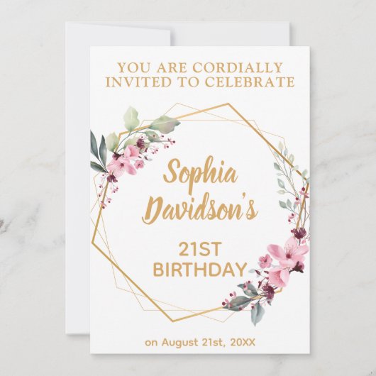 さくらんぼエレガントブロッサム21歳の誕生日招待状 招待状 (正面)