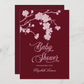 さくらんぼエレガント咲き赤ちゃんシャワーブルゴーニュ 招待状 (正面/裏面)