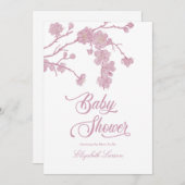 さくらんぼエレガント咲き赤ちゃんシャワーホワイト 招待状 (正面/裏面)