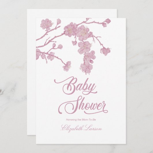 さくらんぼエレガント咲き赤ちゃんシャワーホワイト 招待状 (正面/裏面)
