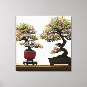 さくらんぼエレガント盆栽の木Window Canvas Print キャンバスプリント