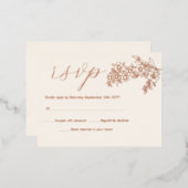 さくらんぼエレガントBlossom実在バラ金ゴールドRSVPカード 箔招待状ポストカード (正面/裏面)