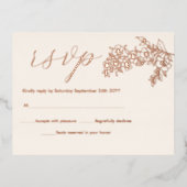 さくらんぼエレガントBlossom実在バラ金ゴールドRSVPカード 箔招待状ポストカード (正面)