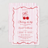 さくらんぼオンお洒落トップベビーシャワーガール 招待状 (正面/裏面)