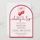 さくらんぼオンカスタムトップコケットピンクボウベイビーシャワー 招待状 (正面)