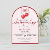さくらんぼオンカスタムトップコケットピンクボウベイビーシャワー 招待状 (スタンド正面)