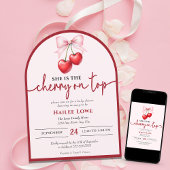 さくらんぼオンカスタムトップコケットピンクボウベイビーシャワー 招待状