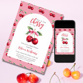 さくらんぼオントップアーチピンクボウガールベビーシャワー 招待状