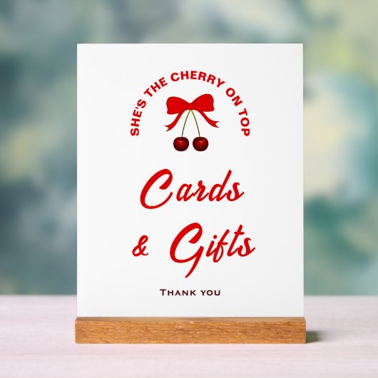 さくらんぼオントップガールベビーシャワーカード&ギフトサイン アクリルサイン (ニュートラル)