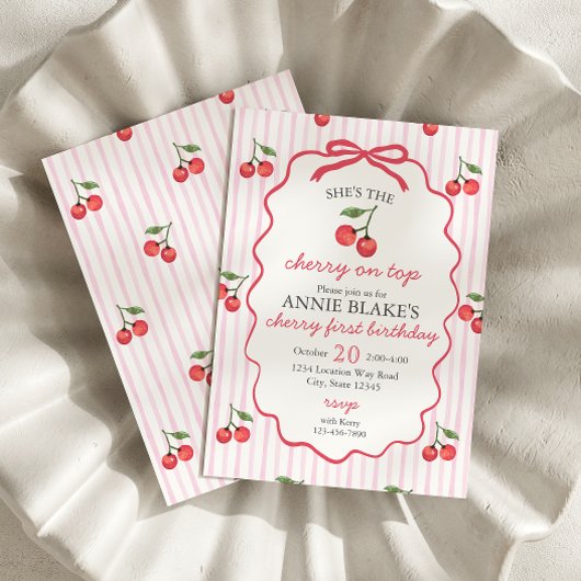 さくらんぼオントップガール1st誕生日招待状 招待状