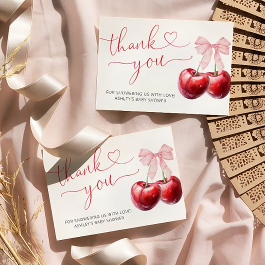 さくらんぼオントップキュートバウ赤ちゃんシャワーサンキューカード カード